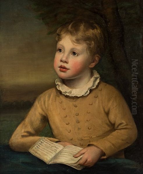 A Young Boy Reading Oil Painting by Sir William Beechey