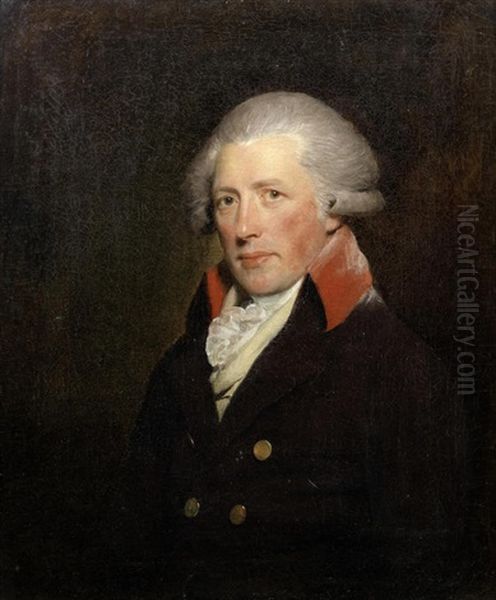 Portrait Of Henry Roxby, Bust-length, In A Velvet Collared Coat Oil Painting by Sir William Beechey