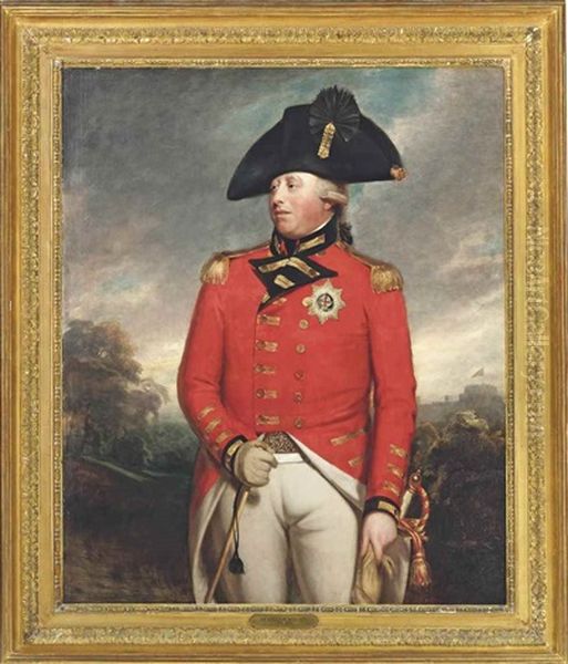 Portrait Of King George Iii (1738-1820), Three-quarter-length, In Field Marshal's Uniform, With The Star Of The Order Of The Garter, With Windsor Castle Beyond Oil Painting by Sir William Beechey