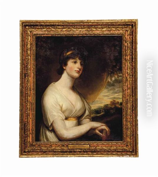 Portrait Of A Woman, Traditionally Identified As Jane Bridget Gooch, Wife Of Lt. Col. William Gooch, Half-length, In A White Dress Oil Painting by Sir William Beechey