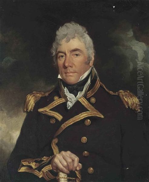 Portrait Of A Gentleman Thought To Be Admiral Robert Roddam (1719-1808), Half-length, In Naval Uniform Oil Painting by Sir William Beechey