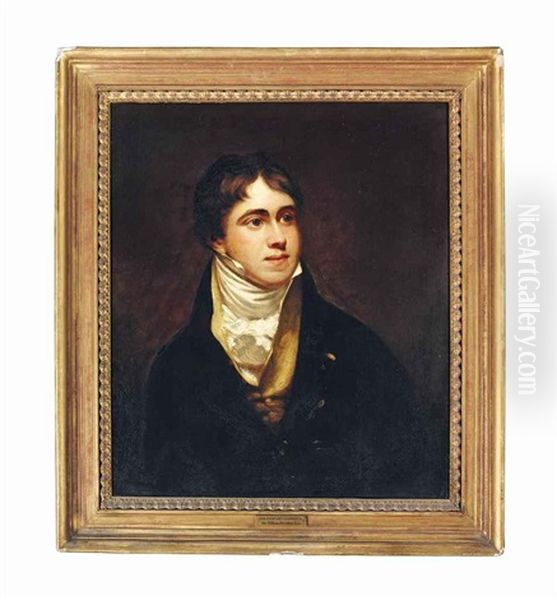 Portrait Of Sir Edward Gambier (1794-1879), Half-length, In A Black Coat, Buff Waistcoat And White Stock by Sir William Beechey