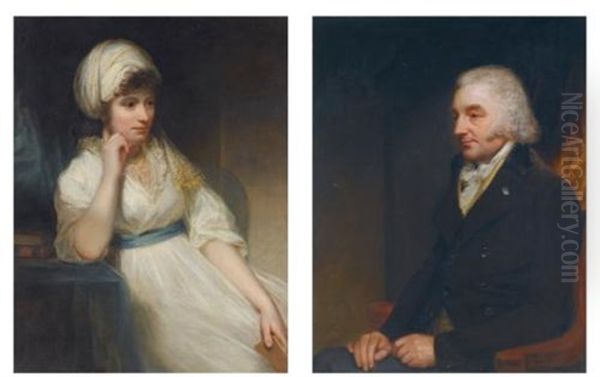 Portrait Of John Compton (1750-1803); Portrait Of Catharine Compton (1770-1805), His Wife (pair) Oil Painting by Sir William Beechey