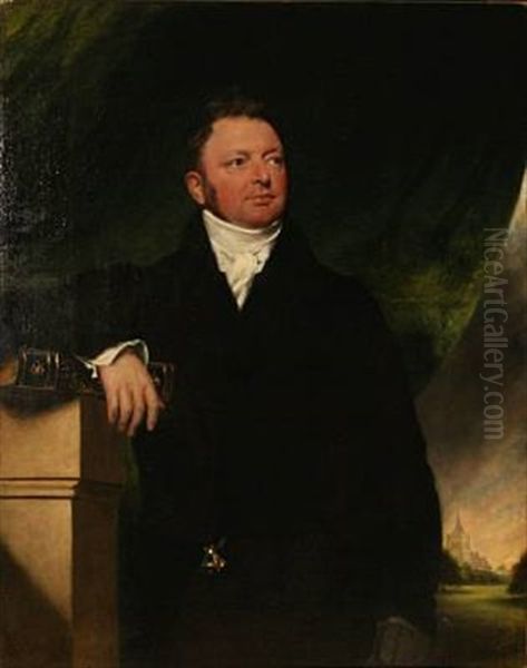 Portrait Of A Gentleman In A Black Jacket With One Hand Resting On The Bible by Sir William Beechey