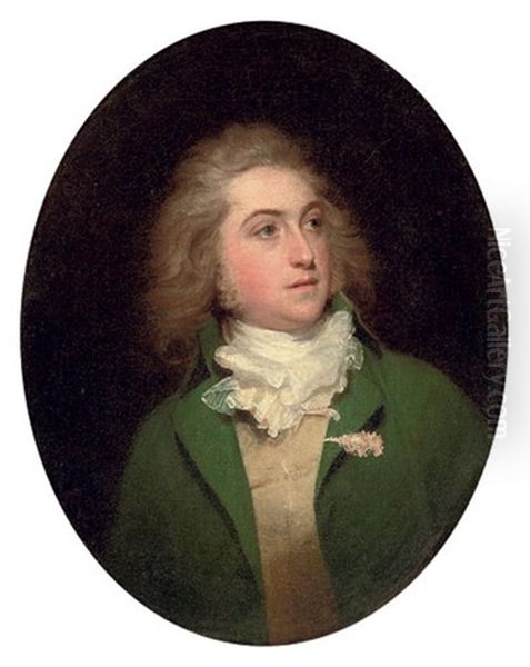 Portrait Of Lieutenant Paul Sandby, Aged 25, In A Green Coat, Buff Waistcoat And White Stock Oil Painting by Sir William Beechey