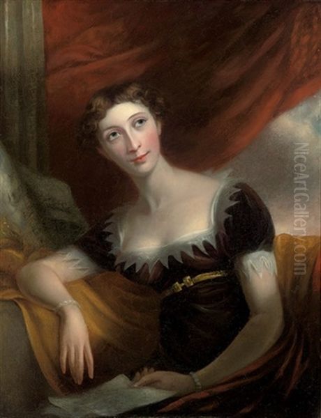 Portrait Of Lady Frances Caroline Wedderburn Webster In A Plum Velvet Dress With Gothic Dentate Trim Oil Painting by Sir William Beechey