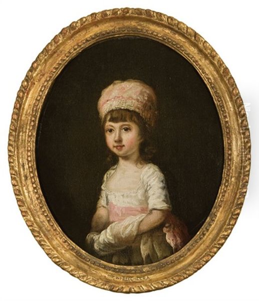 Portrait Of A Young Girl In A White Dress With A Pink Sash Oil Painting by Sir William Beechey