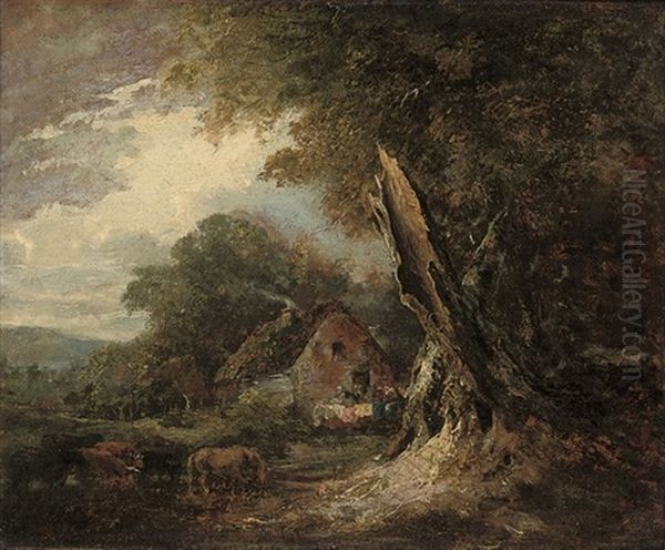 A Wooded Landscape At Nool Bog With Cattle Grazing By A Cottage Oil Painting by Sir William Beechey