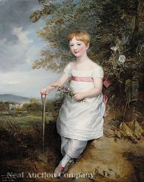 Portrait Of Louisa Pleydell-bouverie As A Young Gardener, In The Park Of Longford Castle, Wiltshire Oil Painting by Sir William Beechey