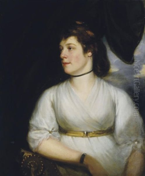 Portrait Of A Lady In A White Dress Oil Painting by Sir William Beechey