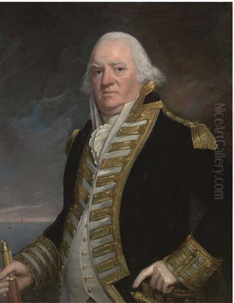 Portrait Of Admiral John Schank In Naval Dress, A Telescope In His Right Hand Oil Painting by Sir William Beechey