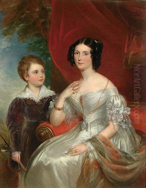 Lady Georgiana Bertie And Her Son Charles Oil Painting by Sir William Beechey