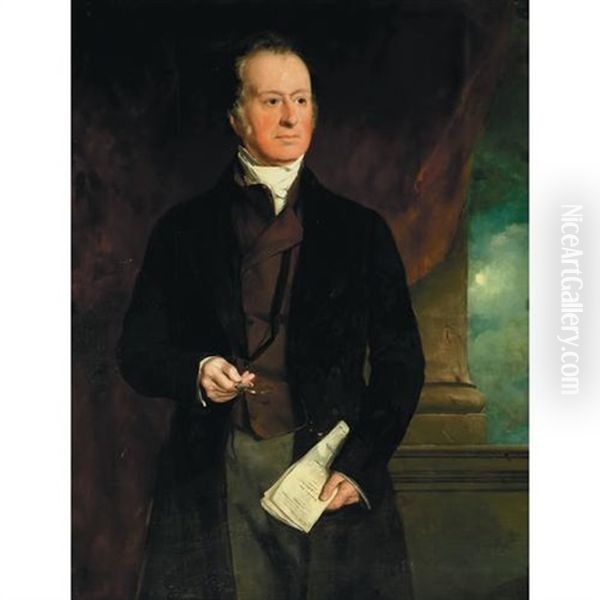 A Portrait Of A Barrister Holding His Brief Oil Painting by Sir William Beechey