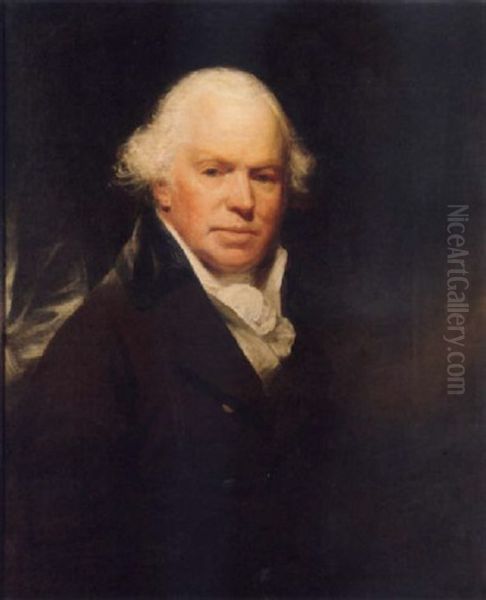 Portrait Of Richard Cox In A Brown Coat And A White Cravat Oil Painting by Sir William Beechey