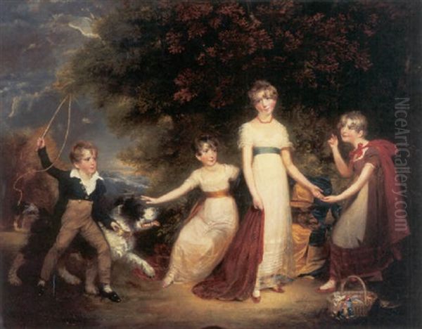 Portrait Of The Children Of Sir Walter Stirling Oil Painting by Sir William Beechey