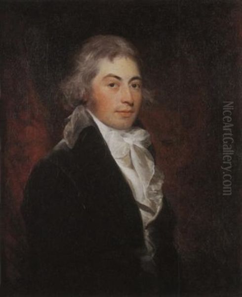 A Portrait Of Ichabod Wright, Seated, Wearing A White Neck Tie Oil Painting by Sir William Beechey