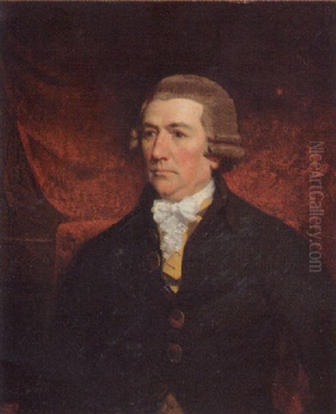 Portrait Of A Gentleman, Seated, In A Black Jacket, Yellow Waistcoat And White Cravat Oil Painting by Sir William Beechey