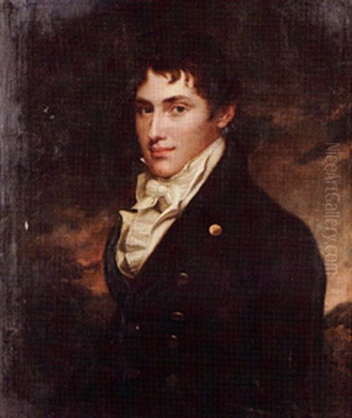 Portrait Of A Young Man Wearing A Brown Coat And White Stock Oil Painting by Sir William Beechey