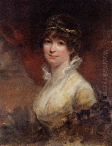 Portrait Of A Lady, In A Yellow Dress And Black Shawl Oil Painting by Sir William Beechey