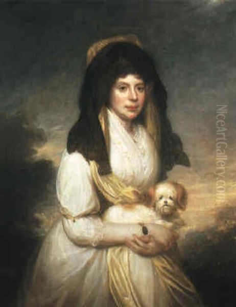 Portrait Of Queen Charlotte Holding A Maltese Dog Oil Painting by Sir William Beechey