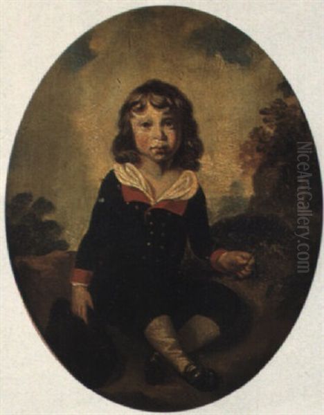 Study Of A Boy Seated On Rocks Oil Painting by Sir William Beechey