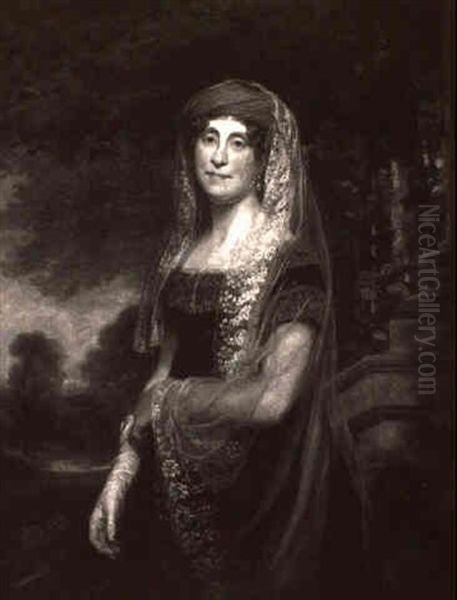 Portrait Of Lady Reede Wearing A Turban And Black Velvet    Dress Trimmed With Lace And A Lace Veil Oil Painting by Sir William Beechey