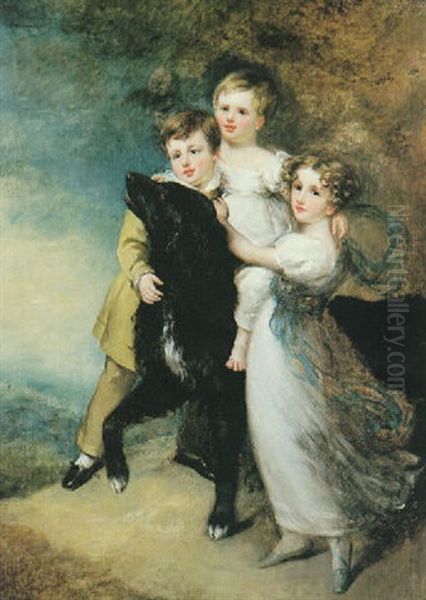 Three Children With A Dog In Alandscape Oil Painting by Sir William Beechey