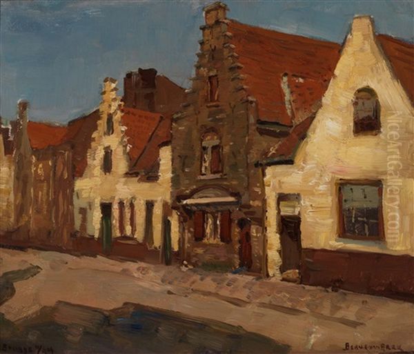 Street In Bruges Oil Painting by Bernardus Antonie Van Beek