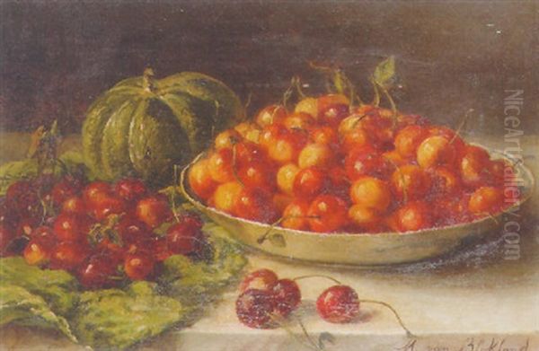 Still Life With Cherries And A Pumpkin On A Table Oil Painting by Maria (Johanna Jacoba Gerard Beelaerts van Bloklan