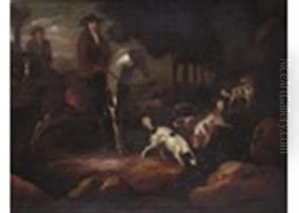 Huntsmen And Hounds Oil Painting by Adriaen Cornelisz Beeldemaker