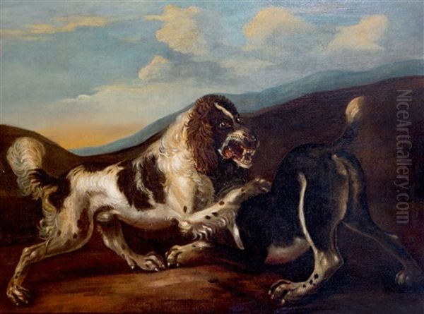 Vechtende Honden Oil Painting by Adriaen Cornelisz Beeldemaker