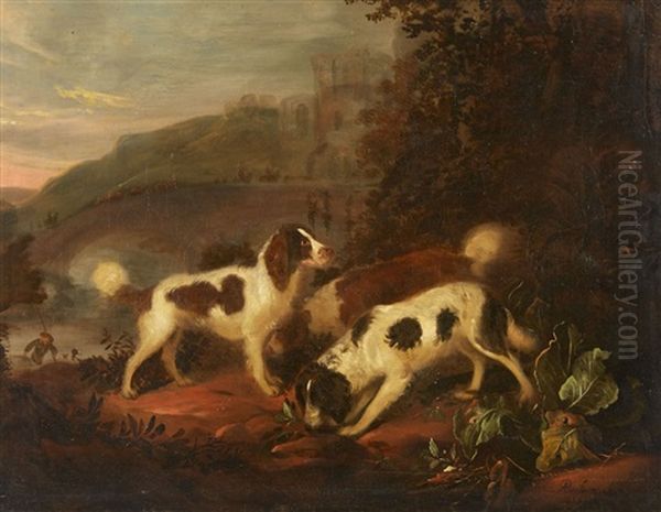 Landscape With Hunting Dogs Oil Painting by Adriaen Cornelisz Beeldemaker