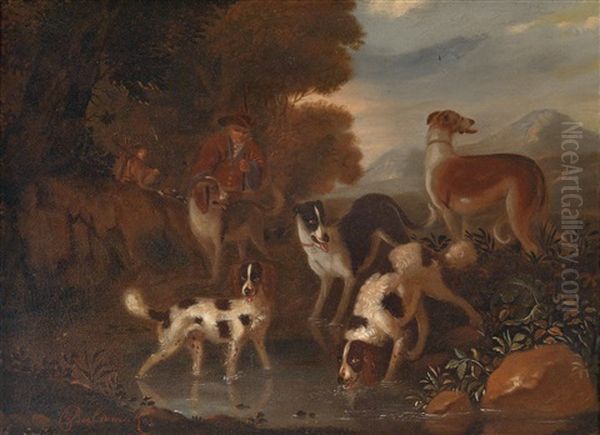 Zwei Landschaften Mit Jagdhunden (pair) Oil Painting by Adriaen Cornelisz Beeldemaker