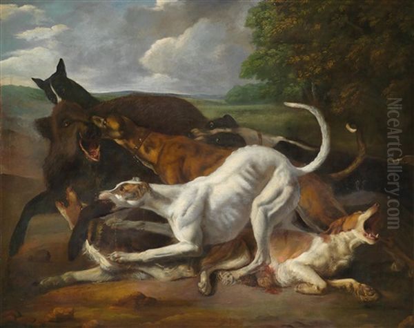 Jagdhunde Einen Keiler Stellend Oil Painting by Adriaen Cornelisz Beeldemaker