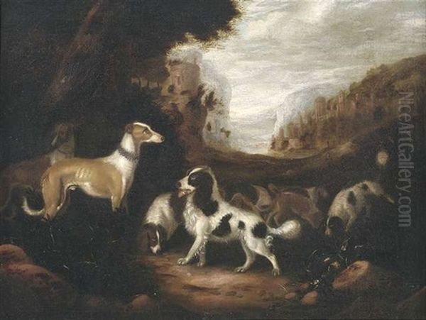 Ein Rudel Jagdhunde Nimmt Fahrte Auf Oil Painting by Adriaen Cornelisz Beeldemaker