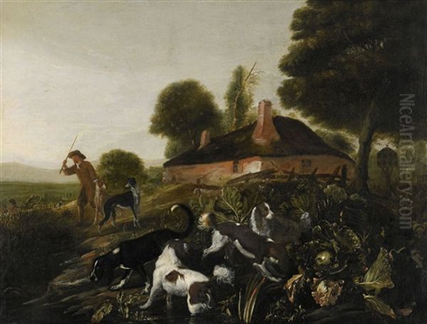 Landskap Med Gard Och Hundar Oil Painting by Adriaen Cornelisz Beeldemaker