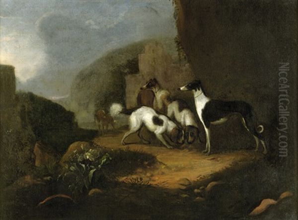 Sudliche Landschaft Mit Jagdhunden Oil Painting by Adriaen Cornelisz Beeldemaker