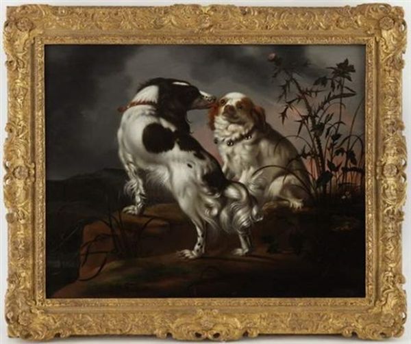 Cavalier King Charles Et Epagneul Dans Un Paysage Rocheux Oil Painting by Adriaen Cornelisz Beeldemaker