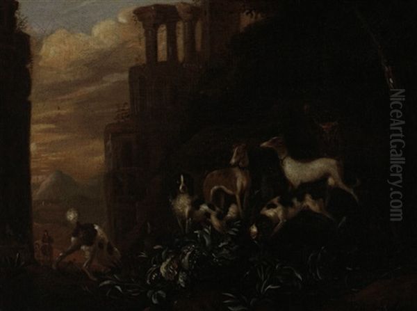 Hundemeute Vor Antiken Ruinen Oil Painting by Adriaen Cornelisz Beeldemaker