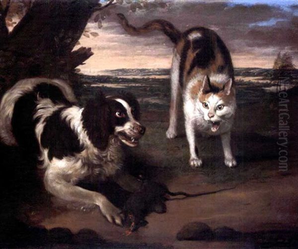 Landscape With A Dog And A Cat Fighting Oil Painting by Adriaen Cornelisz Beeldemaker