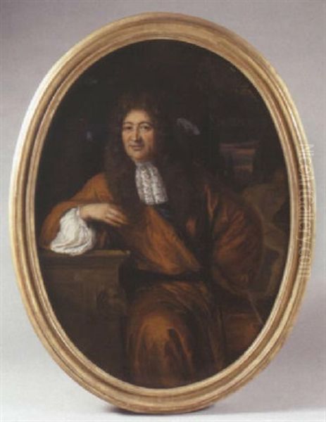 Portrait De Gentilhomme Accoude A Un Entablement Sculpte, Dit Monsieur De Meslin Oil Painting by Adriaen Cornelisz Beeldemaker