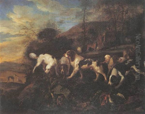 Meute De Chiens De Chasse A Courre Oil Painting by Adriaen Cornelisz Beeldemaker