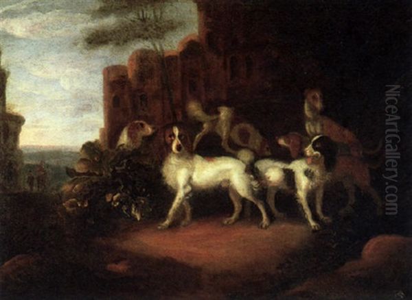 Jagdhunde In Einem Schlospark Oil Painting by Adriaen Cornelisz Beeldemaker