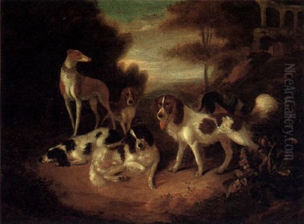 Jagdhunde In Einem Schlospark Oil Painting by Adriaen Cornelisz Beeldemaker