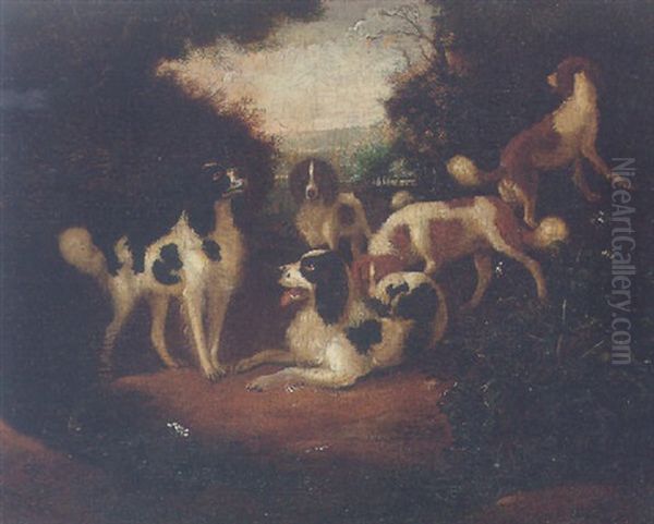 Spaniels In A Woodland Clearing Oil Painting by Adriaen Cornelisz Beeldemaker