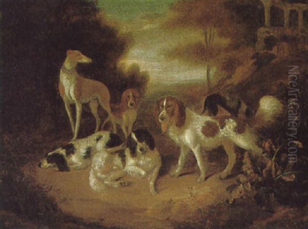 Jagdhunde In Einem Schlospark Oil Painting by Adriaen Cornelisz Beeldemaker