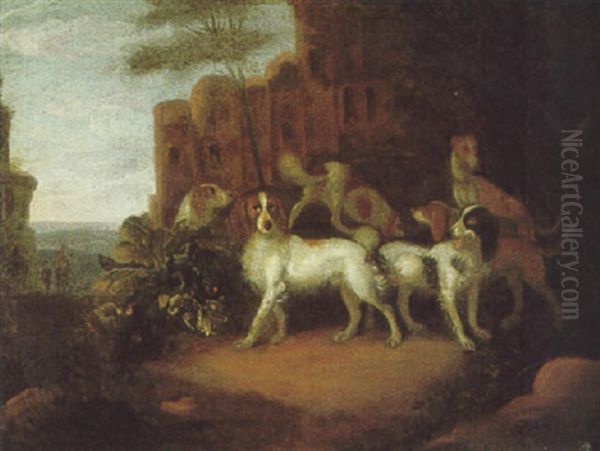 Jagdhunde In Einem Schlospark Oil Painting by Adriaen Cornelisz Beeldemaker