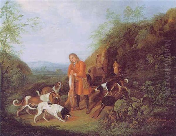 Jager Mit Seinen Hunden In Einer Bewaldeten Landschaft Oil Painting by Adriaen Cornelisz Beeldemaker