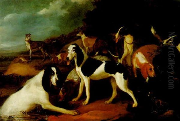 Hounds In A Landscape Oil Painting by Adriaen Cornelisz Beeldemaker