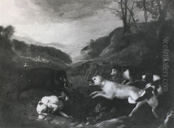 Dogs Attacking A Boar Oil Painting by Adriaen Cornelisz Beeldemaker